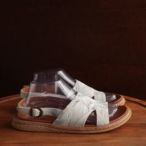 Born Sandals Womens Size 9M Blue White Carah Leather Tie Dye Boho Coastal Shoes